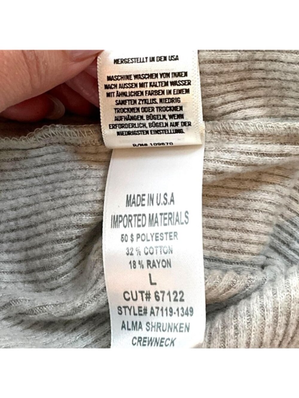 AGOLDE Alma Shrunken Crewneck Shirt Womens Large Gray Ribbed Long Sleeve Top - Picture 8 of 14